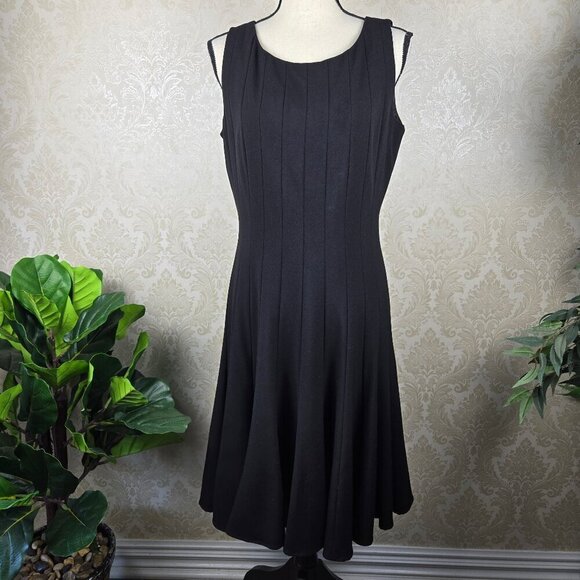 Calvin Klein Size 10 Black Fit and Flare Seamed Dress Sleeveless Hidden Back Zip - Picture 1 of 14